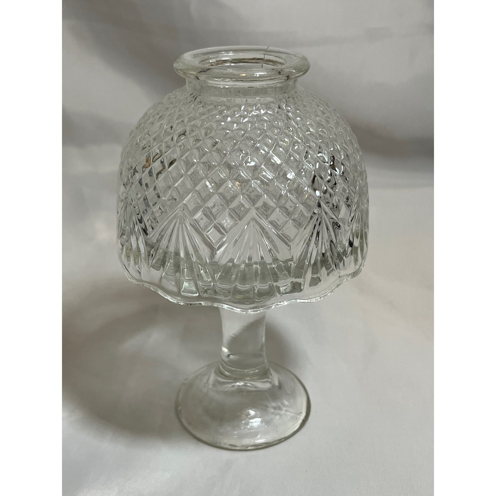 Vintage Clear Pressed Glass Fairy Lamp Diamond Quilted Pedestal Candle Holder